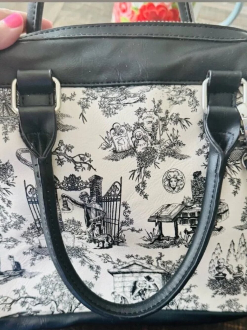 Disney Haunted Mansion Toile Satchel Bag - Black & Ivory - Picture 5 of 8